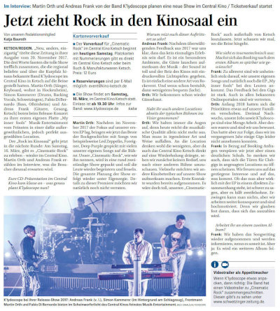 Jetzt zieht Rock in den Kinosaal ein / Schwetzinger Zeitung, 02.02.2019